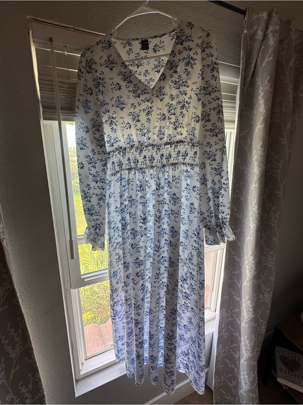 NWOT SHEIN White Maxi Dress with Blue Floral Print